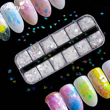 Monja 12 Grids/Box Mixed Shape Colorful Nail Art Sequins Moon Star Heart Pattern Glitter Flake 3D DIY Design Manicure Decoration 2024 - buy cheap