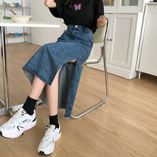 Azul denim saia feminina 2020 estilo coreano vintage longo jeans saia lateral divisão de cintura alta uma linha saias longo para as mulheres (78370 2024 - compre barato
