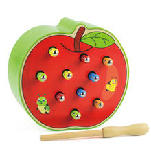 Развивающая детская игрушка, деревянный магнитный 3D-пазл для раннего развития в виде клубники или яблока 2024 - купить недорого