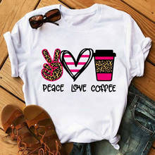 Moda t camisa mulher topos tshirt leopard paz amor café streetwear casual o-pescoço camiseta verão feminino camisetas 2024 - compre barato