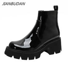 JIANBUDAN Black women's boots Patent leather Platform motorcycle boots Waterproof autumn women Ankle boots Height Increasing New 2024 - buy cheap