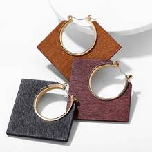Vintage Elegant Natural Wood Square Hoop Earrings Fashion Bohemian Gold Geometric Hollow Earring Women Party Gift Jewelry 2024 - buy cheap