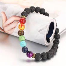 Miçangas de lava para homens e mulheres, bracelete de pedra natural de oração de buda reiki, pulseira de yoga com 7 chakras, venda quente 2024 - compre barato