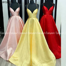 Elegant Backless Prom Dresses 2022 Long Cross Back Yellow Red Satin Formal Evening Gown with Pockets Vestidos De Gala Dance 2024 - buy cheap