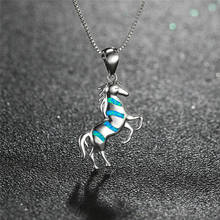 Cute Female Big Horse Pendant Necklace Boho White Blue Opal Necklaces For Women Vintage Silver Color Wedding Jewelry 2024 - buy cheap