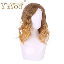 YYsoo 14'' Women's Cosplay Wig Short Bob Wavy Blonde Wig Ombre Brown Curly Synthetic Wig Dark Roots Halloween Wig for Girls 2024 - buy cheap