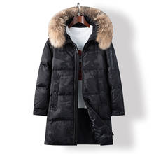 Jaqueta de inverno masculina camuflada-30 c, casaco masculino longo com gola de pele, jaqueta longa masculina tace & shark no pato branco para homens 4xl 2024 - compre barato