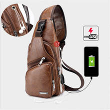 Нагрудная сумка с USB-разъемом для мужчин, дизайнерский мессенджер через плечо, из искусственной кожи дорожный портфель на плечо 2024 - купить недорого