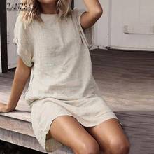 2020 Plus Size ZANZEA Summer Short Sundress Women Casual Solid Short Sleeve Cotton Party Shirt Dress Vestido Femme Tunic Robe 2024 - buy cheap
