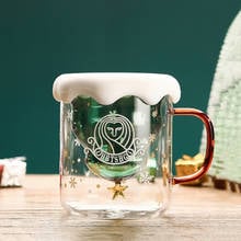 New 250 ML Cute Christmas Tree Mug Double Wall Glass Coffee Cup With Silicone Lid Breakfast Tumbler Milk Cup Childrens Xmas Gift 2024 - buy cheap