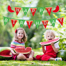 Doce melancia pendurado banner feliz aniversário crianças festa favores diy bebê chuveiro decorações de parede melancia bunting 2024 - compre barato