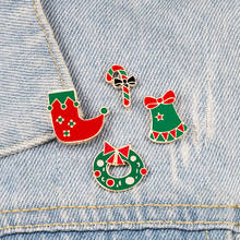 Cute Christmas Brooch Bells Socks Lollipop Candy Donut Enamel Pin Metal Badges Red Green Brooches For Women Men Best Friend Gift 2024 - buy cheap