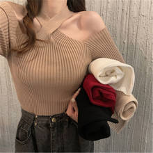 Pulôver de camisola de malha fora do ombro de malha de malha de malha de malha de malha de camisolas elásticas pullovers feminino 2024 - compre barato
