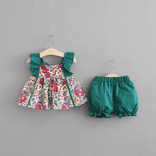 Girls Clothing Set Baby Girl Clothes Sets 2 Pcs Sets Flower Print Ruffles Sleeveless Dress+short Pants Princess Dress Sets 0-18M 2024 - buy cheap