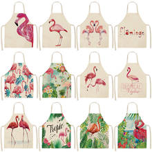 1Pcs Flamingo Leaf Pattern Cotton Linen Aprons Home Cooking Baking Coffee Shop Cleaning Aprons Kitchen Accessories 53*65cm A1010 2024 - buy cheap