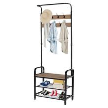 Industrial Coat Rack Shoe Bench Hall Tree Entryway Storage Shelf 3 in 1 Design with 9 Hooks 4 Adjustable Feet[US-Stock] 2024 - buy cheap