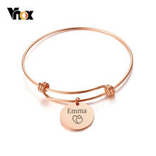 Vnox Coin Charm Expendable Bangle Bracelet Free Custom Engraving Name Love Stainless Steel Best Friendship Personalized Gift 2024 - buy cheap