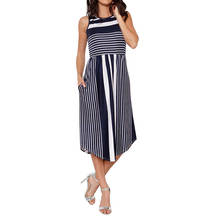 Chic New Summer Women's Fashion Casual Loose Elegant O-neck Simple Wide Sleeveless Striped Clothing Straight  Dress Plus Size 2024 - buy cheap