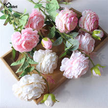 Meldel rosa ramo flor diy bouquet artificial 3 cabeças flor de seda rosa falso peônia flores de casamento champanhe decoração de festa em casa 2024 - compre barato