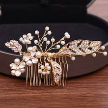 Bride Hair Accessories Pearl Hair Comb Wedding Hair Clips Tiara For Women Handmade Rhinestone Leaf Headpiece Bridal Hair Jewelry 2024 - buy cheap