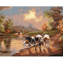 Oil Painting By Numbers Cattle With Frame 40x60cm On Canvas DIY Kits Handmade Acrylic Paint For Adults Color Drawing Decoration 2024 - buy cheap