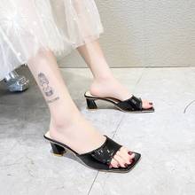 Sandálias de boca de peixe, 6 cores, novo, moda feminina, salto alto largo, casual, sapatos de dedo aberto, chinelos de mulas para mulheres, 2021 2024 - compre barato