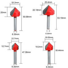 Broca de enrutador Tipo V de vástago de 6,35mm, 1 o 4 unidades, 90 grados, cortador de fresado de carpintería cónico para brocas de madera 2024 - compra barato