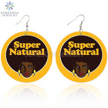 SOMESOOR Super Natural Hair Afro Locs Wooden Drop Earring Black Round Loops Both Sides Printed Wood Ear Dangle For Women Gifts 2024 - buy cheap