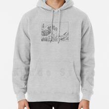 Great Wave Outline Black And White hoodie long sleeve Black White The Great Wave Off Kanagawa Great Wave Off 2024 - buy cheap
