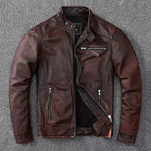 Chaqueta Vintage de cuero genuino para hombre, abrigo informal de cuero de vaca, ajustado, con Motor, estilo de motorista, primavera y otoño, Z229, 2021 2024 - compra barato