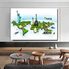 Modern Canvas World Map Painting Statue of Liberty Tourist Attraction Decor Poster and Prints Wall Picture Bedroom Home Painting 2024 - buy cheap