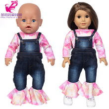 Ropa de muñeca para bebé, pantalones vaqueros de 43cm, traje de muñeca para niña de 18 pulgadas, conjunto de tela vaquera, juguetes de regalo para niña 2024 - compra barato