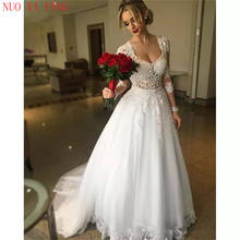 Hot Sale Elegant A-line Lace Appliques Beaded Cheap Wedding Dress Long Sleeve Backless 2020 Bridal Dress Vestido De Noivas 2024 - buy cheap