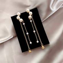 Fashion Korean Cute Pearl Long Tassel Drop Earrings Classic Cute Pendent Earrings for Women Girls Ear Jewelry Gift Wholesale 2024 - buy cheap
