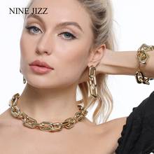 NINEJIZZ Hip Hop Choker Exaggerated Cuban Big Chunky Chain Necklace Bracelet Earring Set Steampunk Choker for Women Jewelry Set 2024 - buy cheap