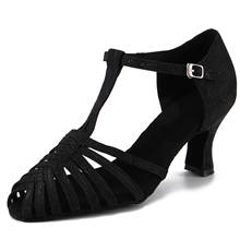 ProDancer/женские сандалии для бальных танцев; замшевая подошва; Цвет Черный; обувь для латинских танцев, сальсы, джива; обувь для танцев на высоком каблуке с пряжкой и открытым носком 2024 - купить недорого