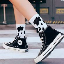 2 Pairs Of New Cute Harajuku Japanese Retro Cow Print Middle Tube Women's Socks Solid Color Breathable Sports Cartoon Socks 2024 - buy cheap