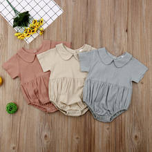 Newborn Baby Girl Romper Peter Pan Collar Solid Color Short Sleeve Rompers  Jumper Tops Summer Casual Clothes for 0-18 Months 2024 - buy cheap