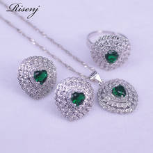 Russian Lucky Colors Green Stone White Zircon Silver Color Jewelry Set For Women Earrings Necklace Pendant Ring Set 2024 - buy cheap