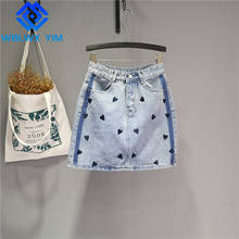 High Waist Denim Short Skirt Women Fashion Heart Embroidery Package Hip Denim Mini Skirt Female Loose Washed A-Line Jeans Skirts 2024 - buy cheap