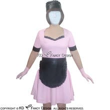 Pink And Black Sexy French Maid Latex Uniform With Headgear Apron Rubber Dresses LYQ-0002 2024 - buy cheap