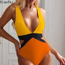 Sexy Patchwork One Piece Swimsuit Bandage Swimwear Women Bikini Bathing Suit 2024 - buy cheap
