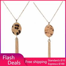 Leopard Print Oval Pendant Necklace Gold Links Tassels Long Chain wood grain Necklaces designer brand Jewelry 2024 - buy cheap