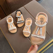 Летние сандалии для маленьких девочек; Туфли принцессы в римском стиле без застежки с жемчужинами и кристаллами для маленьких девочек 2024 - купить недорого