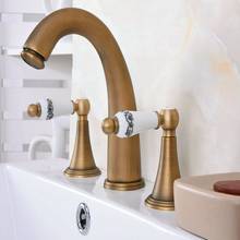 Vintage Retro Antique Brass Deck Mounted Dual Handles Widespread Bathroom 3 Holes Basin Faucet Mixer Water Taps aan082 2024 - buy cheap