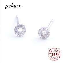 Pekurr Mini 925 Sterling Silver Tiny Round Hollow CZ Circle Stud Earring Small Geometric Jewelry For Kids Girls 2024 - buy cheap