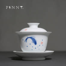 Pinny 130ml pintado à mão carpa porcelana branca, feito à mão, pigmentado chá tureen cerâmica kung fu 2024 - compre barato