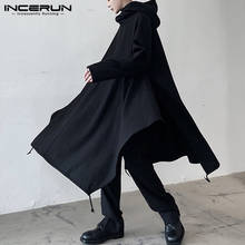 Тренч INCERUN мужской с капюшоном, водолазка-пончо с длинным рукавом, Необычные куртки свободного покроя, модная уличная одежда, однотонная куртка 2024 - купить недорого
