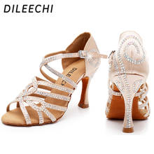 DILEECHI Latin dance shoes women shoes Satin Shining double rhinestones salsa shoes woman Ballroom dancing Shoes skin heels 9cm 2024 - buy cheap