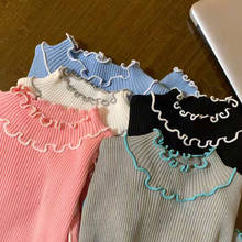 Autumn Women Knitted Long Sleeve Turtleneck Slim Ruffles T-shirt 2024 - buy cheap